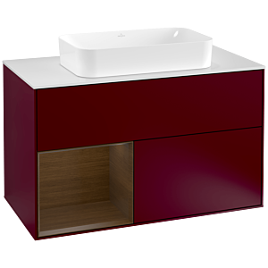 Villeroy und Boch Finion Waschtischunterschrank G241GNHB 100cm, Abdeckplatte white matt, Emotion, Regal links Walnut veneer, Peony Matt