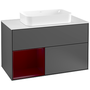 Villeroy et Boch Finion Villeroy et Boch G241HBGK 100cm, plaque de recouvrement blanc mat, émotion, étagère à gauche Peony , anthracite mat