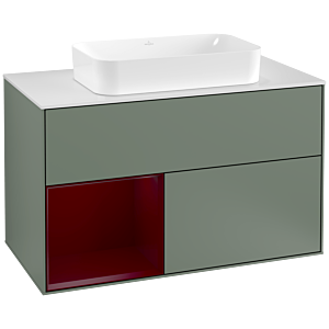 Villeroy et Boch Finion Villeroy et Boch G241HBGM 100cm, plaque de finition blanc mat, émotion, étagère à gauche Peony , Olive Matt Lacquer