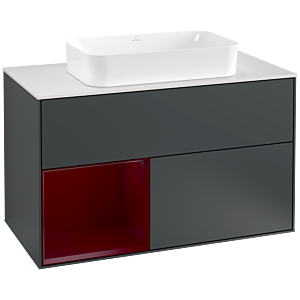 Villeroy et Boch Finion Villeroy et Boch G241HBHG 100cm, plaque de finition blanc mat, Emotion, étagère à gauche Peony , Midnight Blue Matt Lacquer