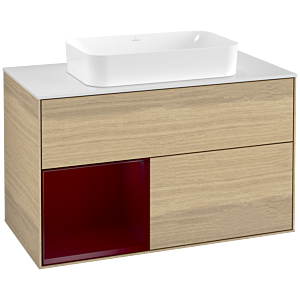 Villeroy et Boch Finion Villeroy et Boch G241HBPC 100cm, plaque de finition blanc mat, émotion, étagère à gauche Peony , Oak Veneer