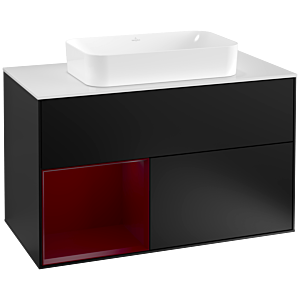 Villeroy et Boch Finion Villeroy et Boch G241HBPD 100cm, plaque de finition blanc mat, Emotion, étagère à gauche Peony , laqué noir mat