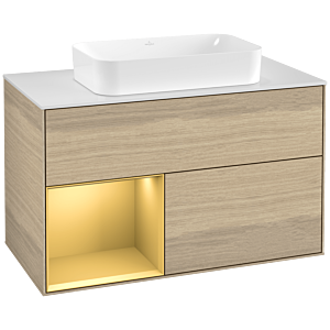 Villeroy et Boch Finion Villeroy et Boch G241HFPC 100cm, plaque de recouvrement blanc mat, Emotion, étagère gauche or mat, Oak Veneer