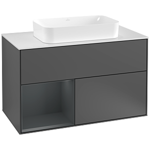 Villeroy et Boch Finion Villeroy et Boch G241HGGK 100cm, plaque de finition blanc mat, Emotion, étagère gauche Midnight Blue Matt Lacquer , Anthracite mat