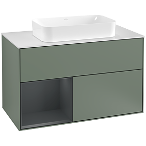 Villeroy et Boch Finion Villeroy et Boch G241HGGM 100cm, plaque de finition blanc mat, émotion, étagère à gauche Midnight Blue Matt Lacquer , Olive Matt Lacquer