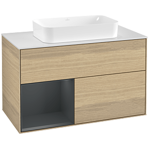 Villeroy et Boch Finion Villeroy et Boch G241HGPC 100cm, plaque de finition blanc mat, émotion, étagère à gauche Midnight Blue Matt Lacquer , Oak Veneer