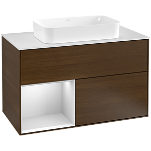 Villeroy et Boch Finion Villeroy et Boch G241MTGN 100cm, plaque de recouvrement blanc mat, Emotion, étagère gauche laqué blanc mat, placage noyer