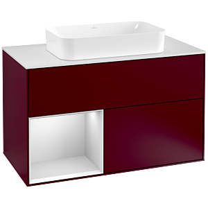 Villeroy et Boch Finion Villeroy et Boch G241MTHB 100cm, plaque de recouvrement blanc mat, Emotion, étagère gauche laqué blanc mat, Peony Matt