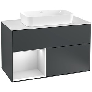 Villeroy et Boch Finion Villeroy et Boch G241MTHG 100cm, plaque de recouvrement blanc mat, Emotion, étagère gauche laqué blanc mat, Midnight Blue Matt Lacquer