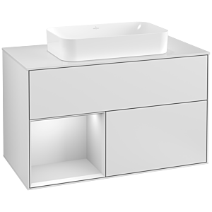 Villeroy und Boch Finion Waschtischunterschrank G241MTMT 100cm, Abdeckplatte white matt, Emotion, Regal links White matt lacquer, White matt lacquer