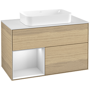 Villeroy et Boch Finion Villeroy et Boch G241MTPC 100cm, plaque de finition blanc mat, Emotion, étagère gauche laqué blanc mat, Oak Veneer
