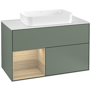 Villeroy et Boch Finion Villeroy et Boch G241PCGM 100cm, plaque de finition blanc mat, émotion, étagère à gauche Oak Veneer , Olive Matt Lacquer