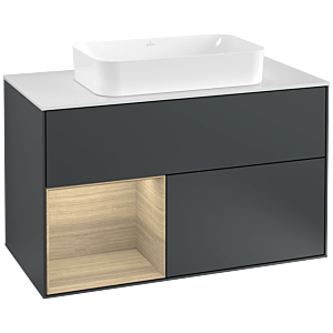 Villeroy et Boch Finion Villeroy et Boch G241PCHG 100cm, plaque de finition blanc mat, Emotion, étagère à gauche Oak Veneer , Midnight Blue Matt Lacquer