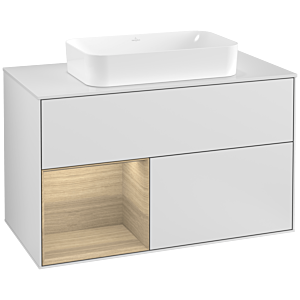 Villeroy und Boch Finion Waschtischunterschrank G241PCMT 100cm, Abdeckplatte white matt, Emotion, Regal links Oak Veneer, White matt lacquer
