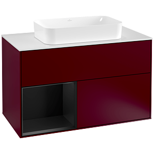Villeroy et Boch Finion Villeroy et Boch G241PDHB 100cm, plaque de recouvrement blanc mat, Emotion, étagère gauche laqué noir mat, Peony Matt