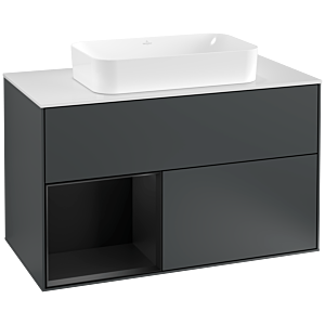Villeroy et Boch Finion Villeroy et Boch G241PDHG 100cm, plaque de finition blanc mat, Emotion, étagère gauche laqué noir mat, Midnight Blue Matt Lacquer