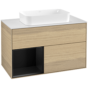 Villeroy und Boch Finion Waschtischunterschrank G241PDPC 100cm, Abdeckplatte white matt, Emotion, Regal links Black matt lacquer, Oak Veneer