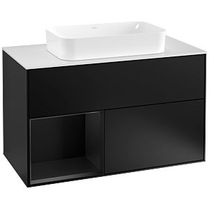 Villeroy et Boch Finion Villeroy et Boch G241PDPD 100cm, plaque de recouvrement blanc mat, Emotion, étagère gauche laqué noir mat, laqué noir mat
