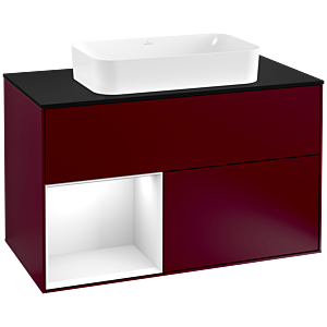 Villeroy et Boch Finion Villeroy et Boch G242GFHB 100cm, plaque de finition noir mat, Emotion, étagère gauche laqué blanc brillant, Peony Matt