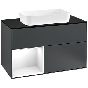Villeroy and Boch Finion Villeroy and Boch Finion G242GFHG 100cm, cover plate black matt, Emotion, shelf left Glossy white lacquer, Midnight Blue Matt Lacquer