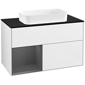 Villeroy et Boch Finion Villeroy et Boch G242GKGF 100cm, plaque de finition noir mat, Emotion, étagère gauche Anthracite mat, Laque blanc brillant
