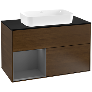 Villeroy et Boch Finion Villeroy et Boch G242GKGN 100cm, plaque de finition noir mat, Emotion, étagère gauche Anthracite mat, placage noyer
