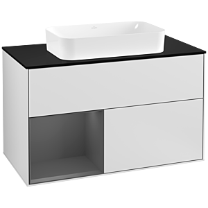 Villeroy und Boch Finion Waschtischunterschrank G242GKMT 100cm, Abdeckplatte black matt, Emotion, Regal links Anthracite matt, White matt lacquer