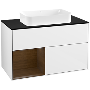 Villeroy and Boch Finion Villeroy and Boch Finion G242GNGF 100cm, cover plate black matt, emotion, shelf left walnut veneer, glossy white lacquer