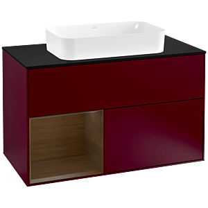 Villeroy et Boch Finion Villeroy et Boch G242GNHB 100cm, plaque de finition noir mat, Emotion, étagère gauche placage noyer, Peony Matt