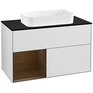 Villeroy and Boch Finion Villeroy and Boch Finion G242GNMT 100cm, cover plate black matt, Emotion, shelf left Walnut veneer, white matt lacquer