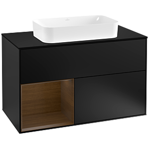 Villeroy et Boch Finion Villeroy et Boch G242GNPD 100cm, plaque de finition noir mat, émotion, étagère gauche placage noyer, laqué noir mat