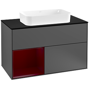 Villeroy et Boch Finion Villeroy et Boch G242HBGK 100cm, plaque de finition noir mat, émotion, étagère à gauche Peony , anthracite mat