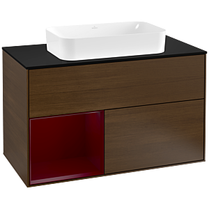 Villeroy et Boch Finion Villeroy et Boch G242HBGN 100cm, plaque de finition noir mat, émotion, étagère à gauche Peony , placage Peony