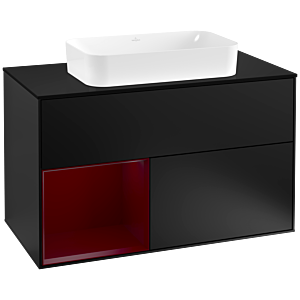 Villeroy et Boch Finion Villeroy et Boch G242HBPD 100cm, plaque de finition noir mat, Emotion, étagère à gauche Peony , laqué noir mat