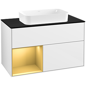 Villeroy and Boch Finion Villeroy and Boch Finion G242HFGF 100cm, cover plate black matt, Emotion, shelf left gold matt, Glossy white lacquer
