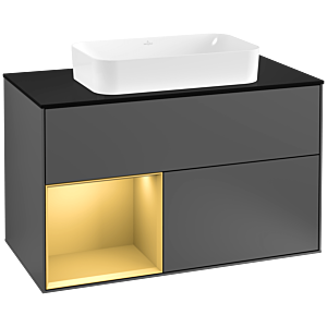 Villeroy et Boch Finion Villeroy et Boch G242HFGK 100cm, plaque de finition noir mat, Emotion, étagère gauche or mat, anthracite mat