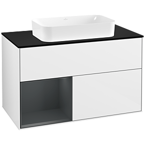 Villeroy et Boch Finion Villeroy et Boch G242HGGF 100cm, plaque de finition noir mat, Emotion, étagère à gauche Midnight Blue Matt Lacquer , Laque blanc brillant
