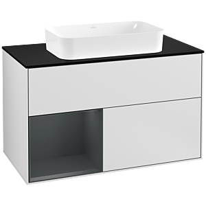 Villeroy et Boch Finion Villeroy et Boch G242HGMT 100cm, plaque de finition noir mat, Emotion, étagère à gauche Midnight Blue Matt Lacquer , laqué blanc mat