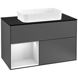 Villeroy et Boch Finion Villeroy et Boch G242MTGK 100cm, plaque de finition noir mat, Emotion, étagère gauche laqué blanc mat, anthracite mat