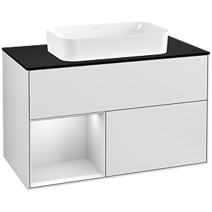 Villeroy et Boch Finion Villeroy et Boch G242MTMT 100cm, plaque de finition noir mat, Emotion, étagère gauche laqué blanc mat, laqué blanc mat