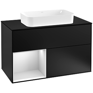 Villeroy et Boch Finion Villeroy et Boch G242MTPD 100cm, plaque de finition noir mat, Emotion, étagère gauche laqué blanc mat, laqué noir mat