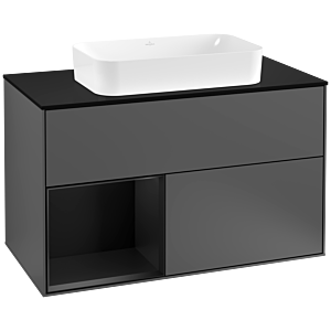 Villeroy et Boch Finion Villeroy et Boch G242PDGK 100cm, plaque de finition noir mat, Emotion, étagère gauche laqué noir mat, anthracite mat