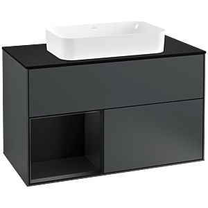 Villeroy et Boch Finion Villeroy et Boch G242PDHG 100cm, plaque de finition noir mat, Emotion, étagère gauche laqué noir mat, Midnight Blue Matt Lacquer