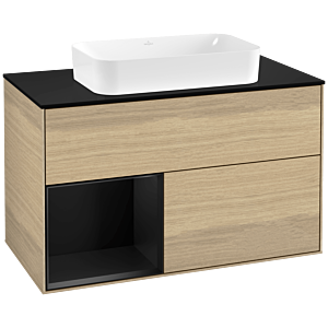 Villeroy et Boch Finion Villeroy et Boch G242PDPC 100cm, plaque de finition noir mat, Emotion, étagère gauche laqué noir mat, Oak Veneer