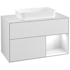 Villeroy und Boch Finion Waschtischunterschrank G251GFMT 100cm, Abdeckplatte white matt, Emotion, Regal rechts Glossy white lacquer, White matt lacquer