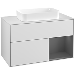 Villeroy et Boch Finion Villeroy et Boch G251GKMT 100cm, plaque de recouvrement blanc mat, Emotion, étagère à droite Anthracite mat, laqué blanc mat