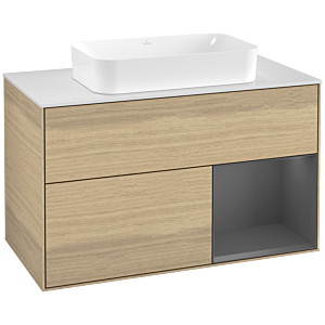 Villeroy und Boch Finion Waschtischunterschrank G251GKPC 100cm, Abdeckplatte white matt, Emotion, Regal rechts Anthracite matt, Oak Veneer