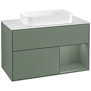 Villeroy et Boch Finion Villeroy et Boch G251GMGM 100cm, plaque de finition blanc mat, émotion, étagère à droite Olive Matt Lacquer , Olive Matt Lacquer
