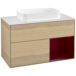 Villeroy et Boch Finion Villeroy et Boch G251HBPC 100cm, plaque de finition blanc mat, émotion, étagère à droite Peony , Oak Veneer