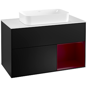 Villeroy et Boch Finion Villeroy et Boch G251HBPD 100cm, plaque de recouvrement blanc mat, Emotion, étagère à droite Peony , laqué noir mat